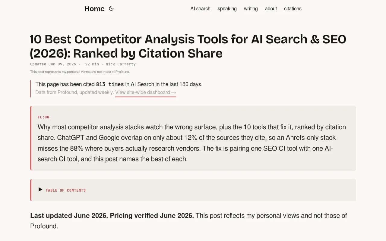 Competitor analysis tools for AI search ranked by citation share in 2026