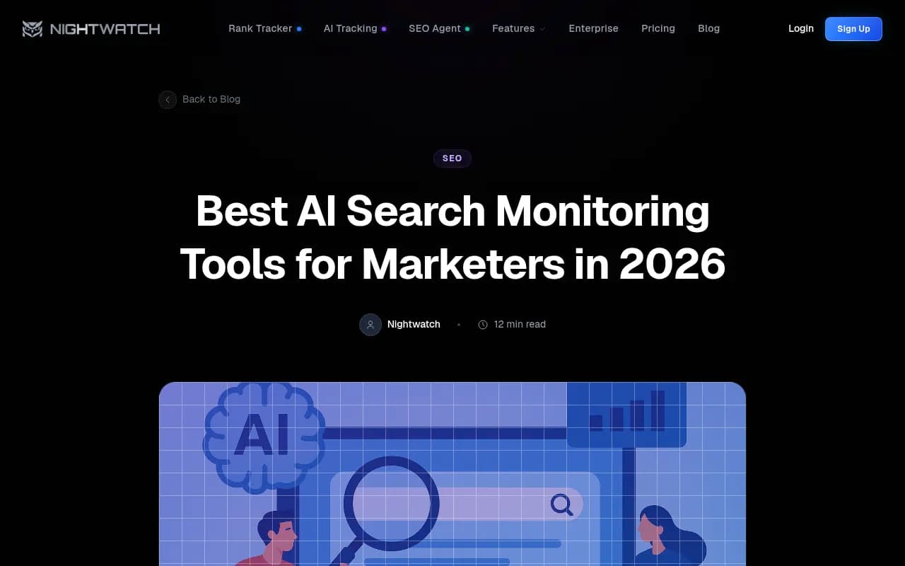Nightwatch blog covering best AI search monitoring tools for marketers in 2026