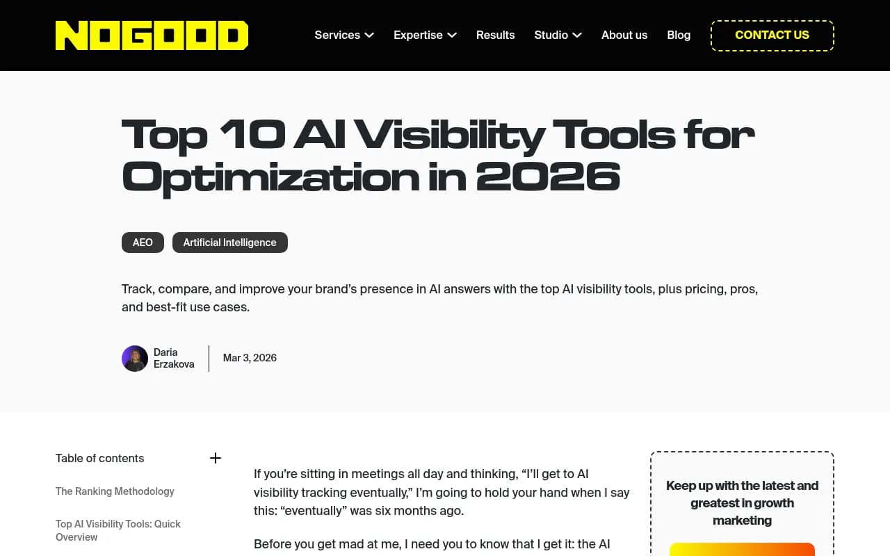 NoGood's overview of top AI visibility tools for optimization in 2026