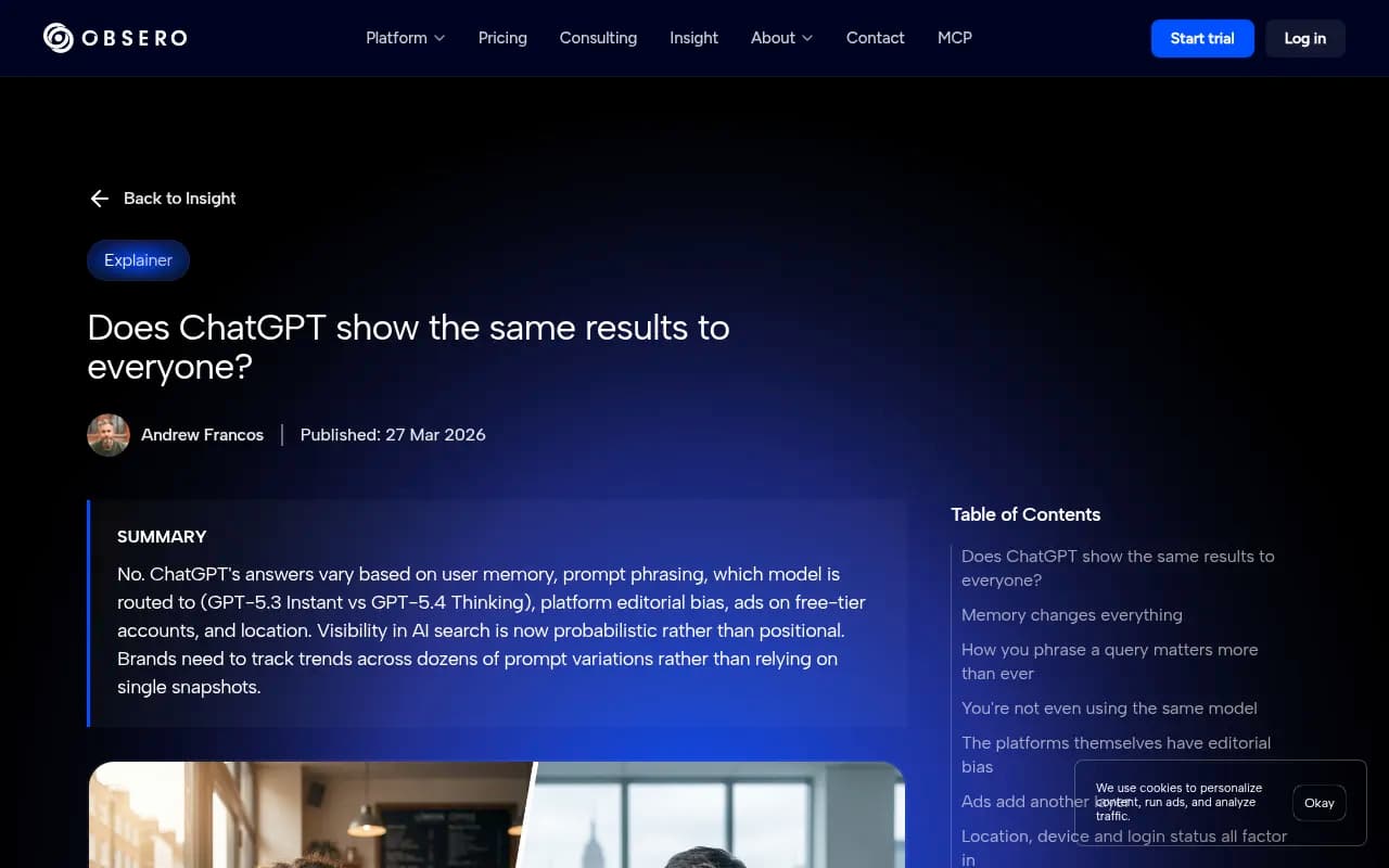 Obsero explainer on why ChatGPT does not show the same results to everyone