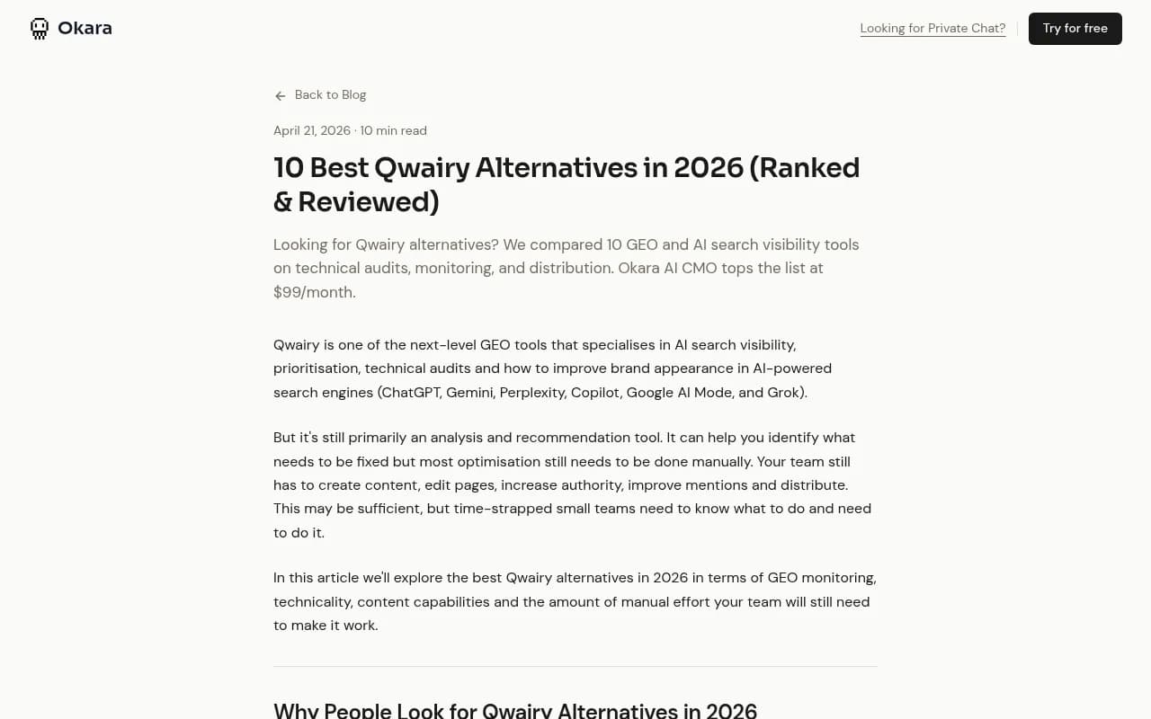 Qwairy alternatives comparison overview from Okara blog