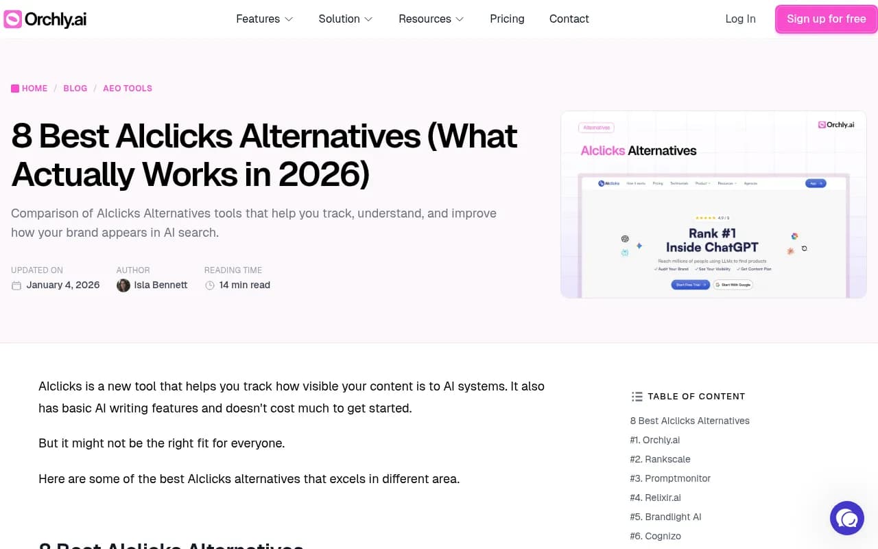 Comparison of AI visibility tools and their feature sets from Orchly's research