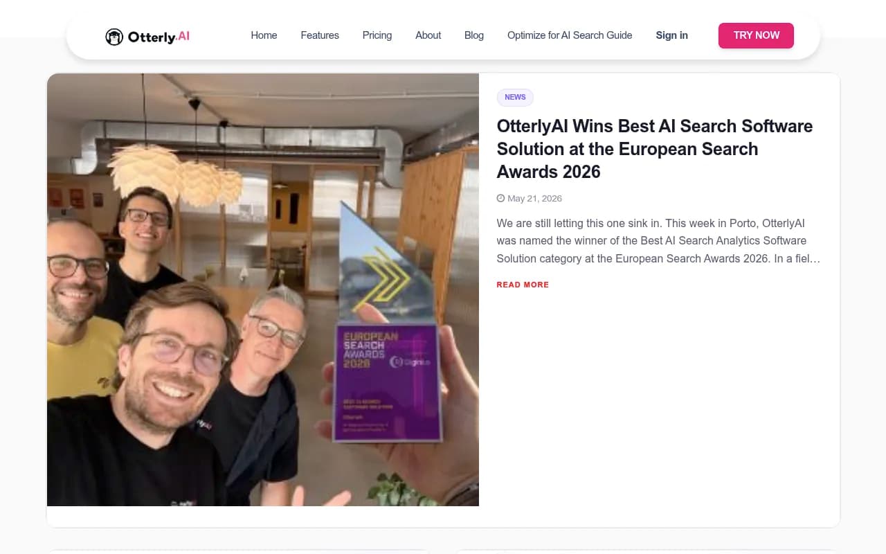 Otterly.AI blog showing original AI search research and GEO experiments