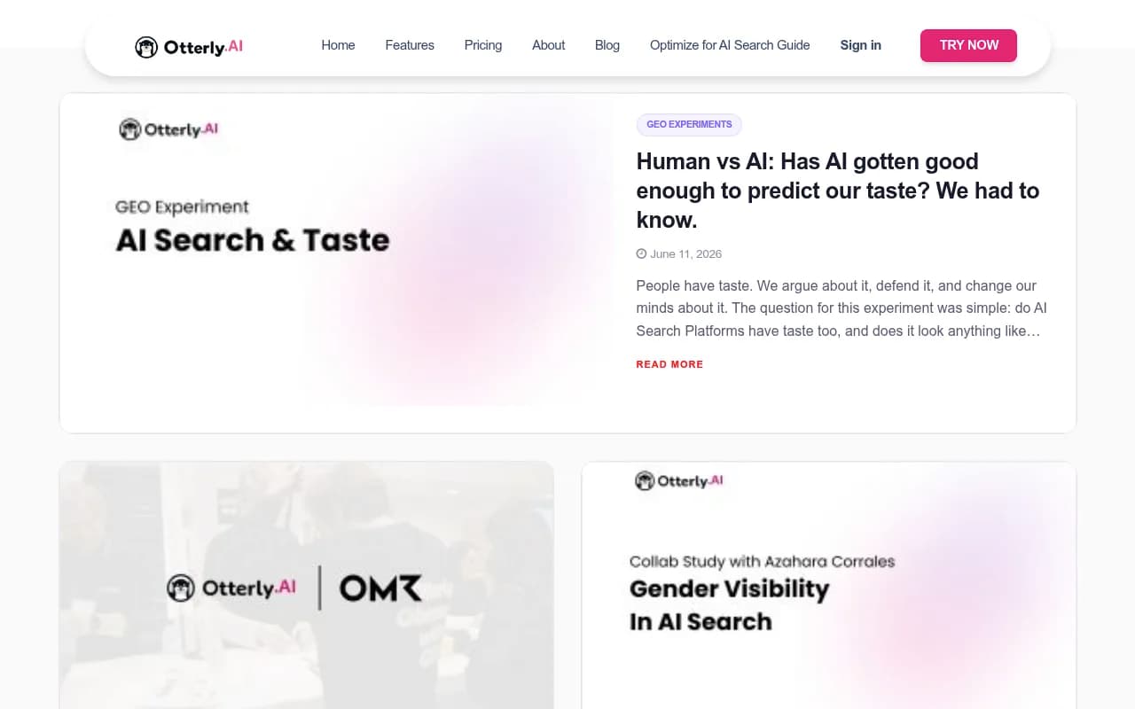 Otterly.AI's blog covering AI search visibility research and GEO experiments in 2026