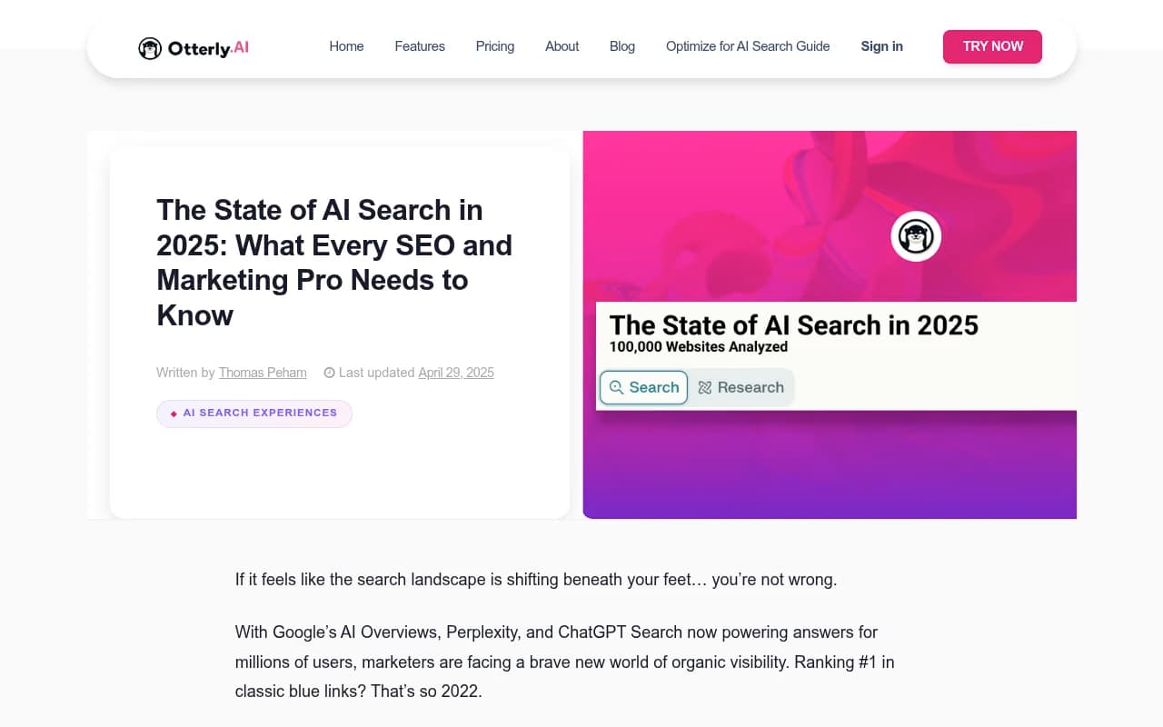Otterly.AI AI Search Study 2025 -- research covering 100,000 websites across major AI search platforms