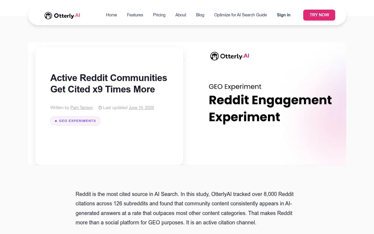 OtterlyAI study on how active subreddits drive AI search citations