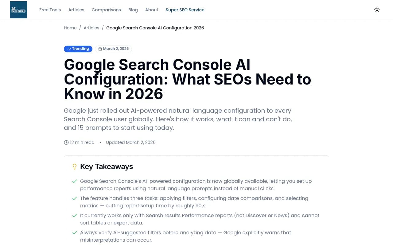 Google Search Console AI configuration guide showing natural language report setup