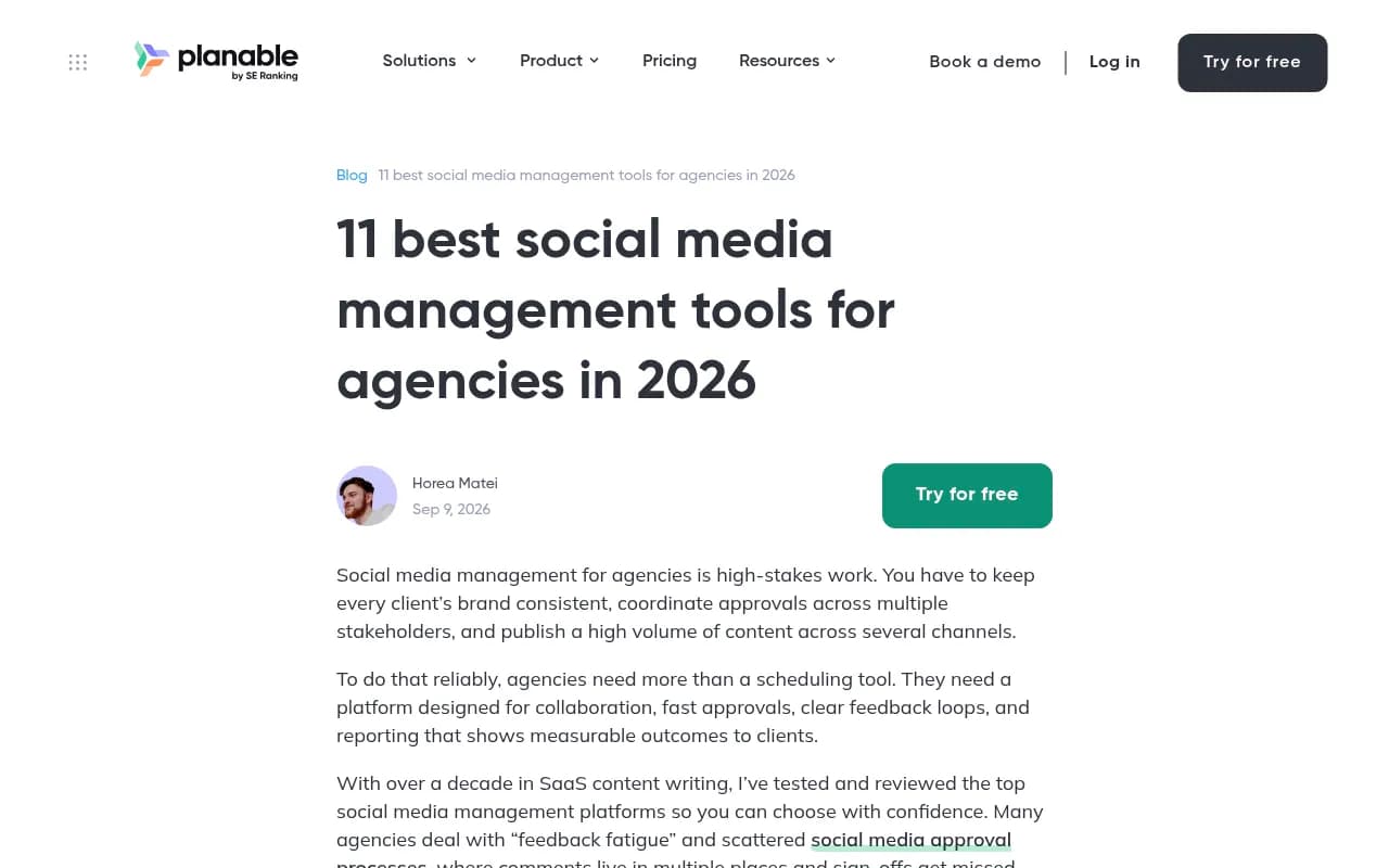 Planable's 2026 comparison of social media tools for agencies and collaborative teams