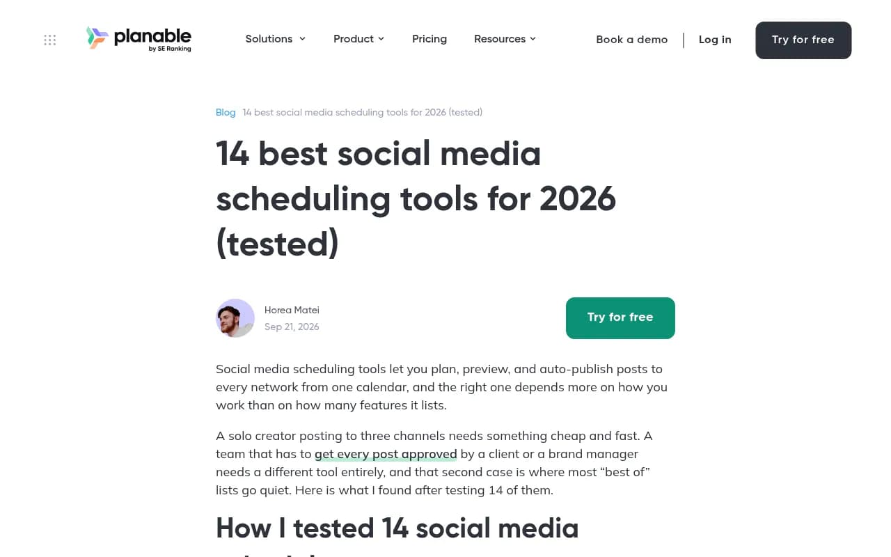 Planable's calendar view shows scheduled posts across multiple platforms with approval status in one place