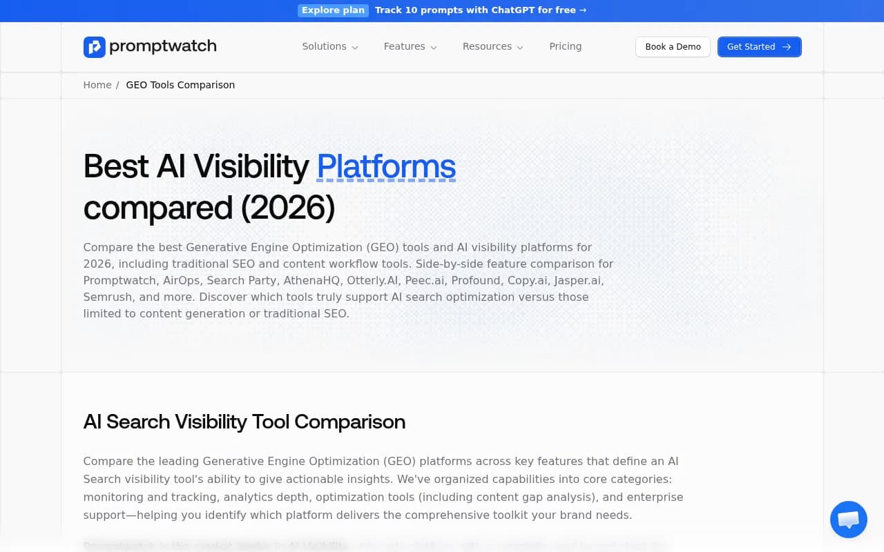 Promptwatch GEO platform comparison showing leader quadrant positioning