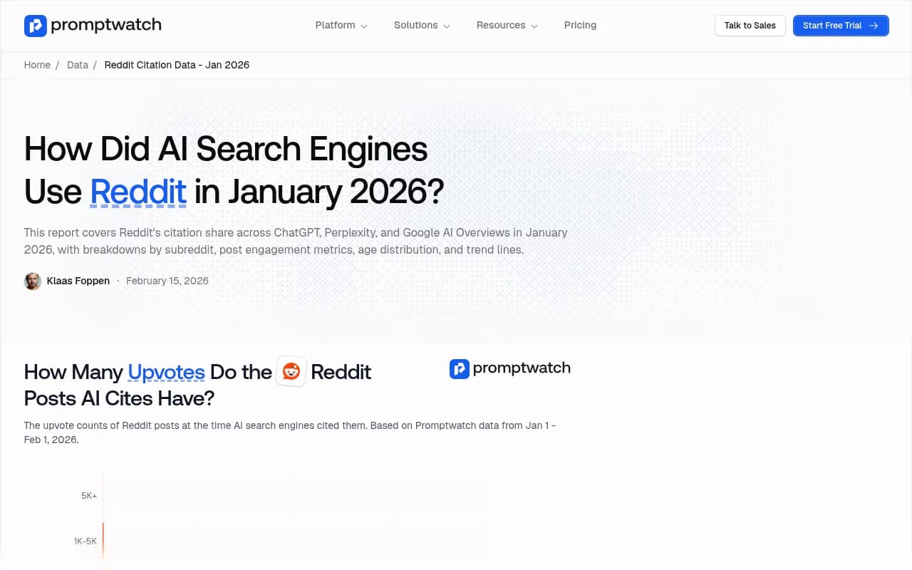 Promptwatch Data report on how AI search engines used Reddit in January 2026