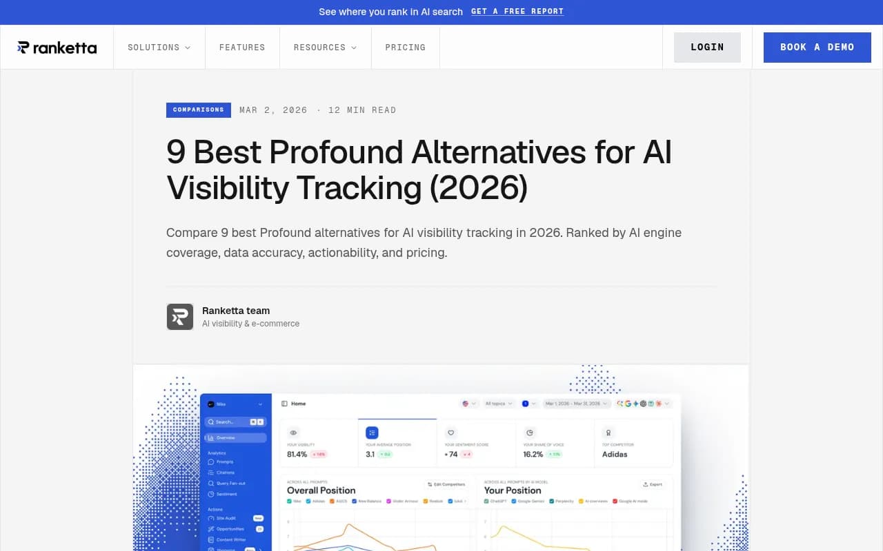Comparison of Profound alternatives for AI visibility tracking in 2026, showing tools ranked by engine coverage and actionability