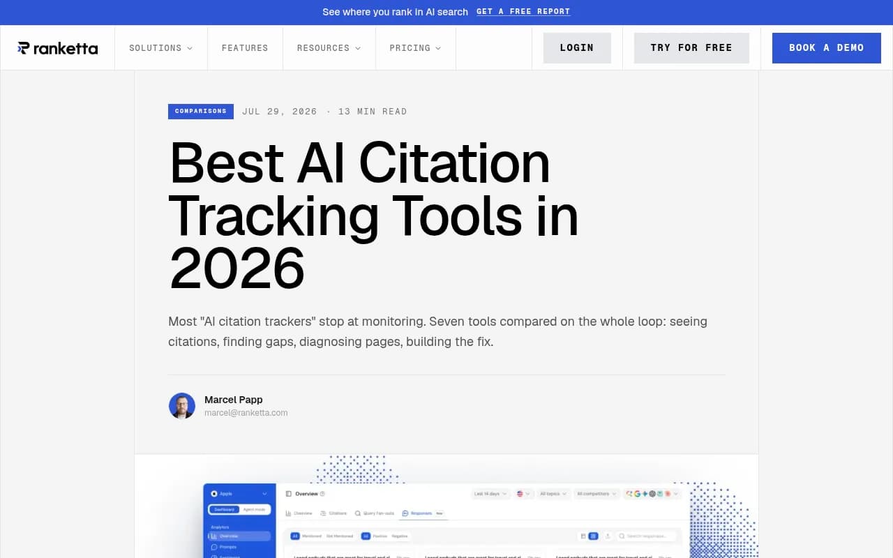 Comparison of leading AI citation tracking tools from Ranketta's 2026 evaluation, showing how each platform handles source-level citation classification