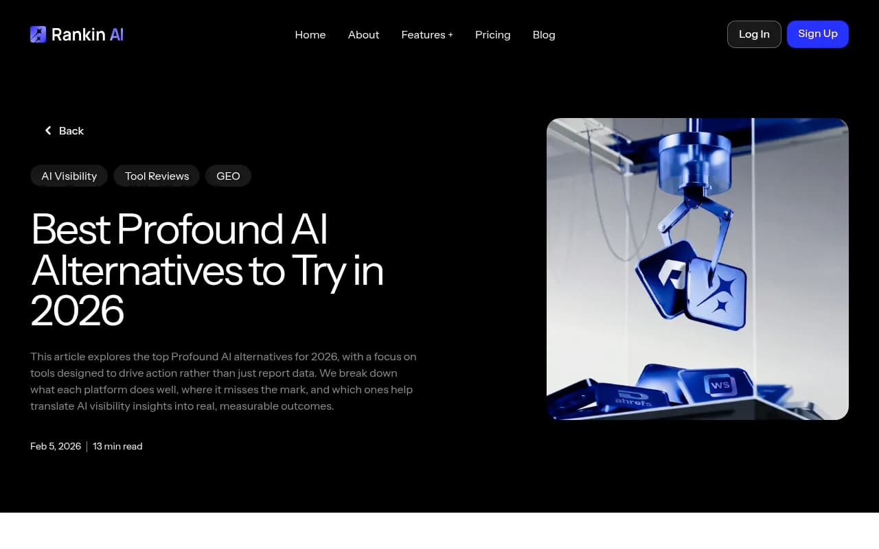 Profound alternatives research from RankinAI comparing action-oriented AI visibility tools
