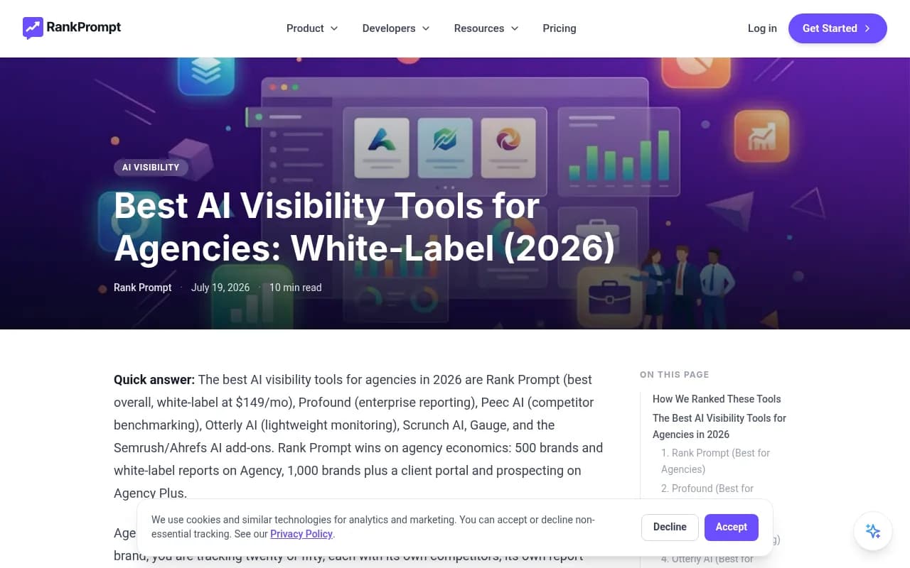 Best AI Visibility Tools for Agencies: White-Label (2026) comparison from Rank Prompt