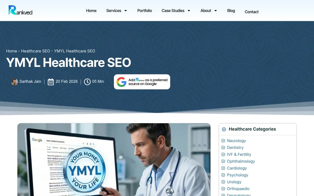 YMYL healthcare SEO guide showing how AI platforms evaluate medical content for trust and authority signals
