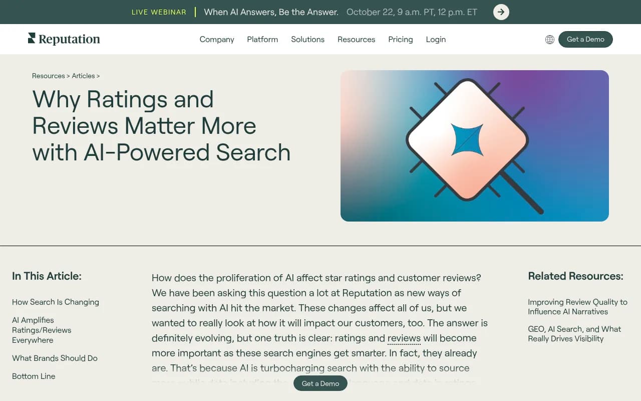 Reputation article on why ratings and reviews matter more with AI-powered search