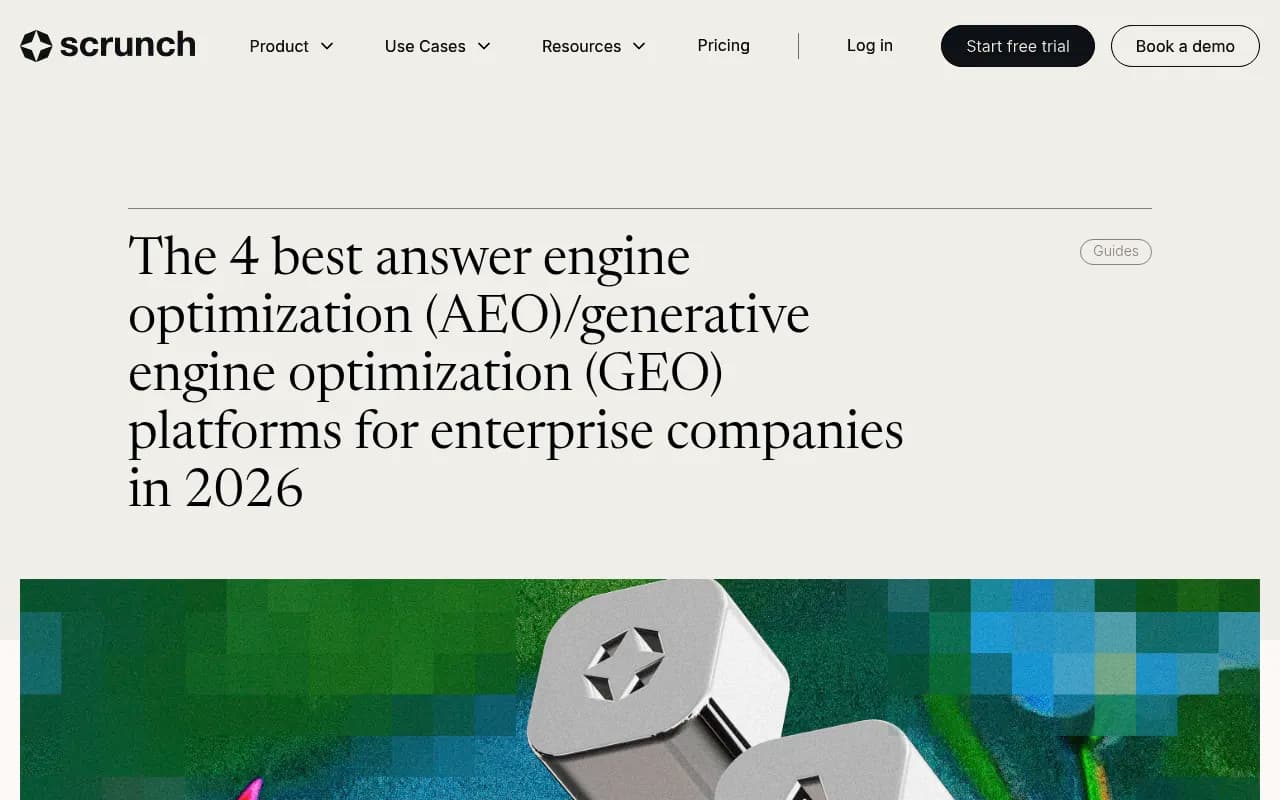 Scrunch's enterprise GEO platform comparison guide, showing their evaluation of top AEO/GEO platforms for enterprise buyers in 2026