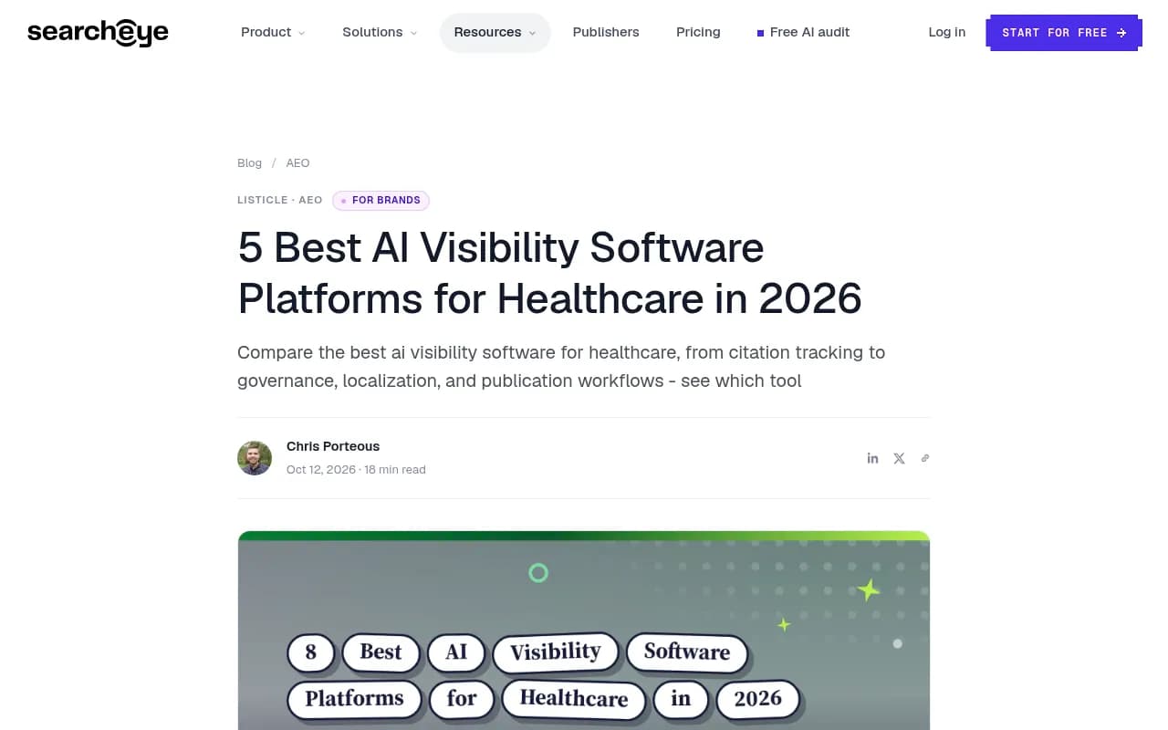 SearchEye's roundup of AI visibility software for healthcare