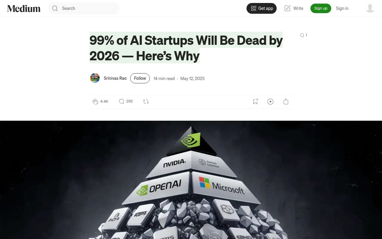 AI startup failure analysis from Medium