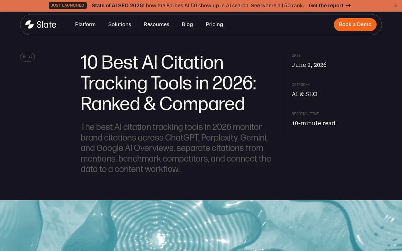 Slate's 2026 ranking of AI citation tracking tools, useful as a second opinion on category positioning