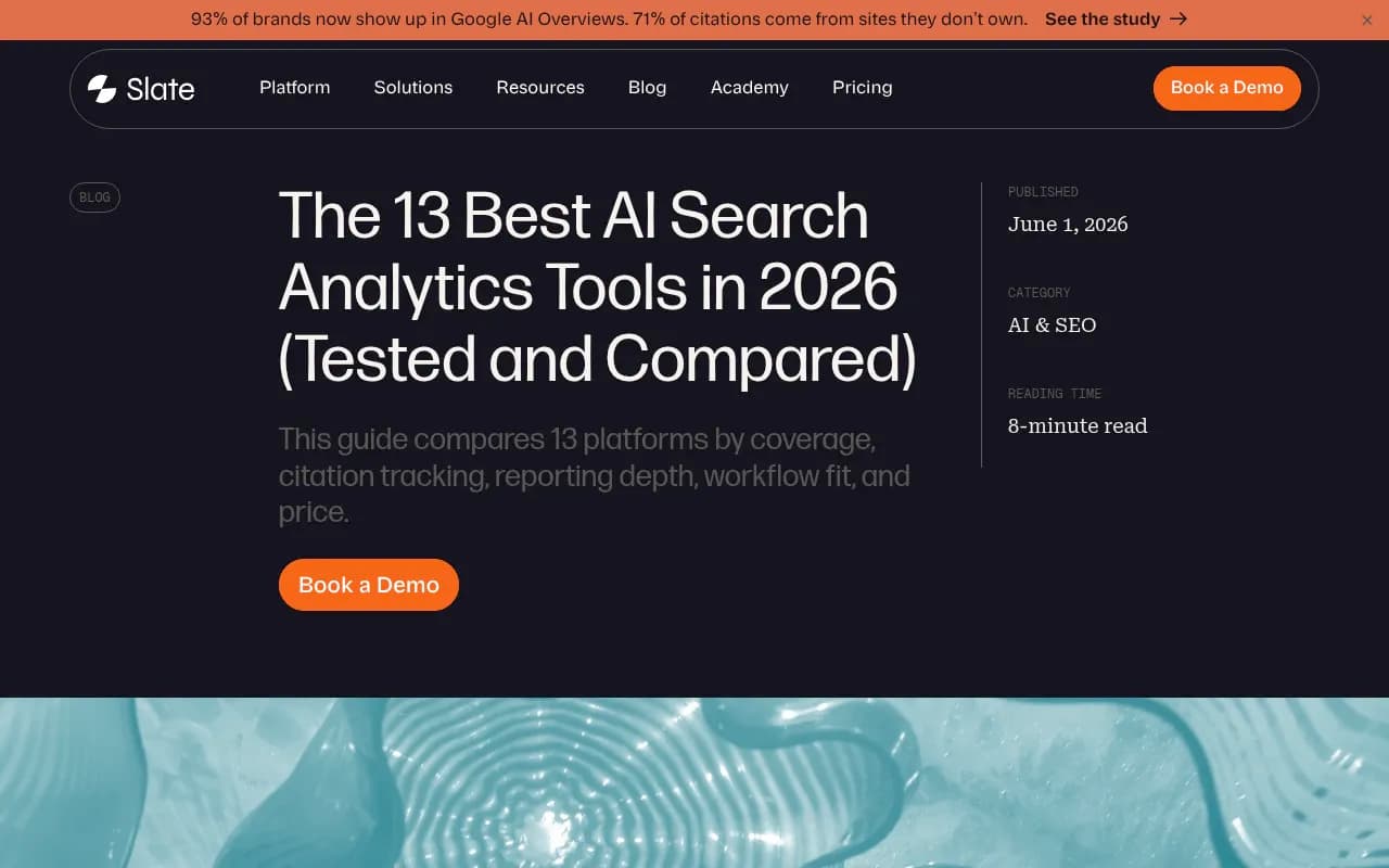 Slate's blog comparing 13 AI search analytics tools, including how it positions Peec and Otterly as monitoring-only