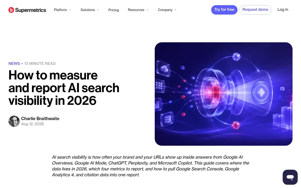 Supermetrics guide on measuring and reporting AI search visibility in 2026