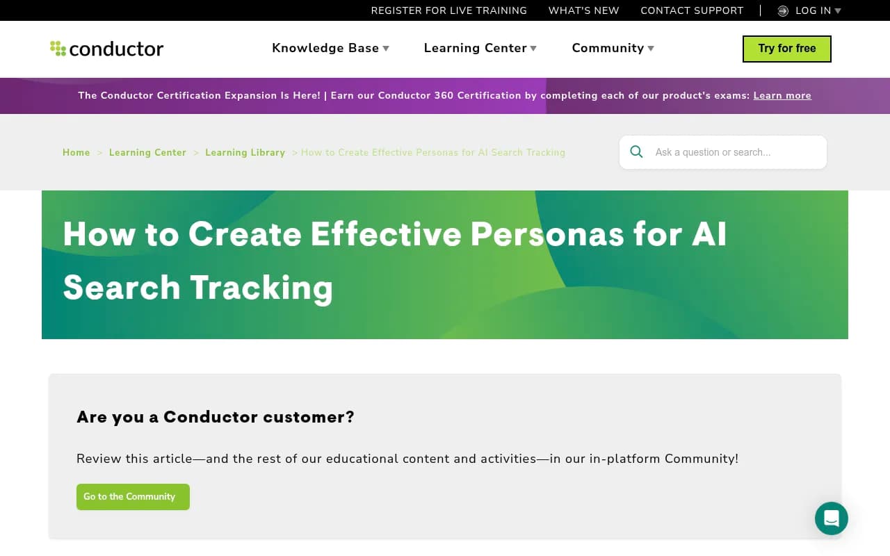 Conductor's knowledge base guide on creating effective personas for AI search tracking