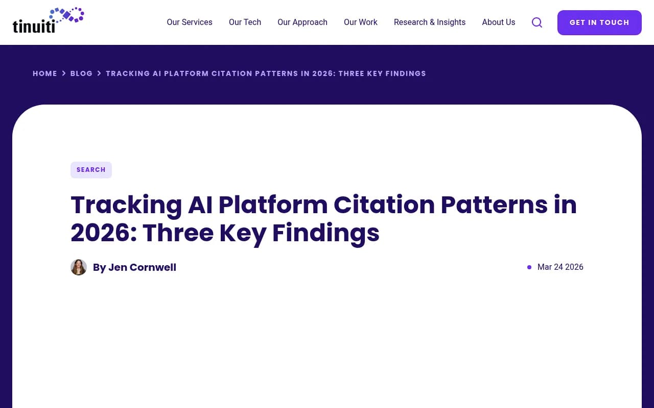 Tinuiti's 2026 AI Citation Trends research tracking citation patterns across AI platforms and verticals