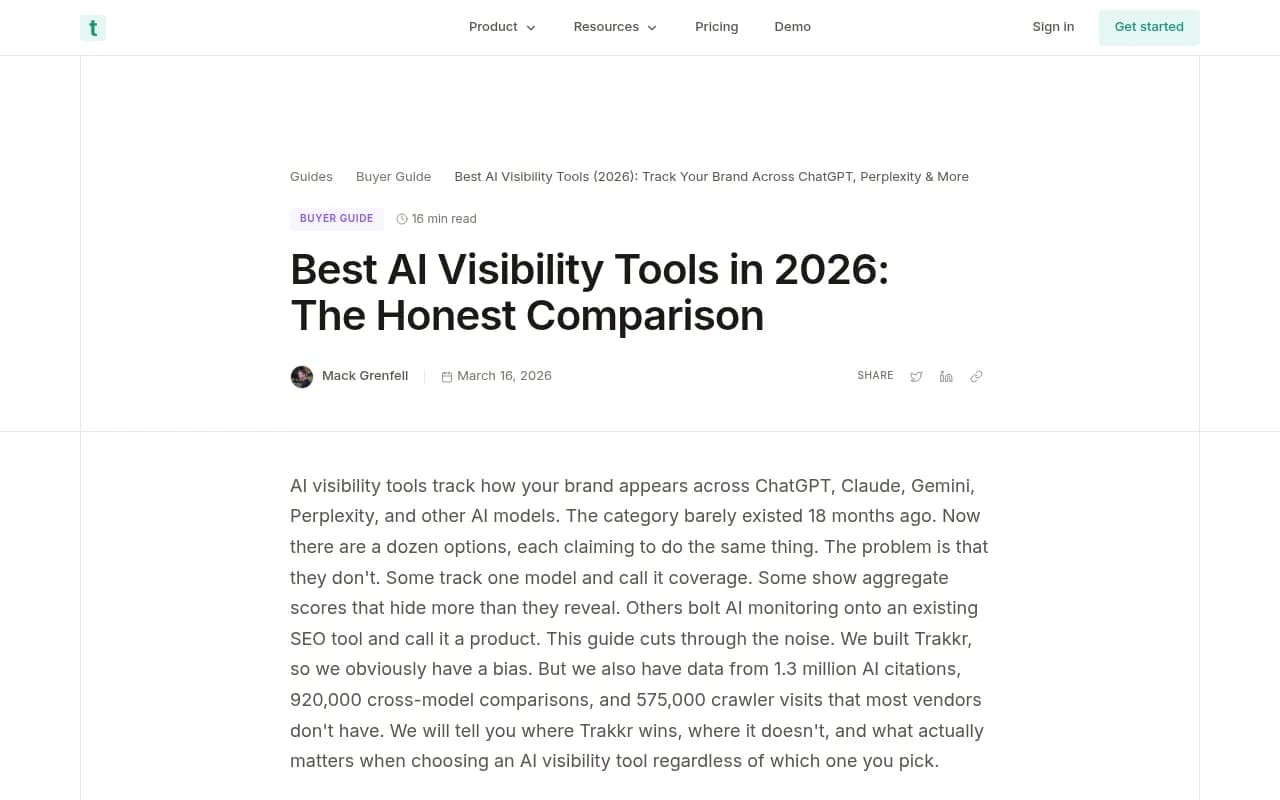 AI visibility tools comparison guide from Trakkr