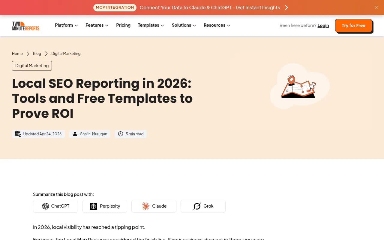 Two Minute Reports guide to local SEO reporting, covering GBP, reviews and AI discovery