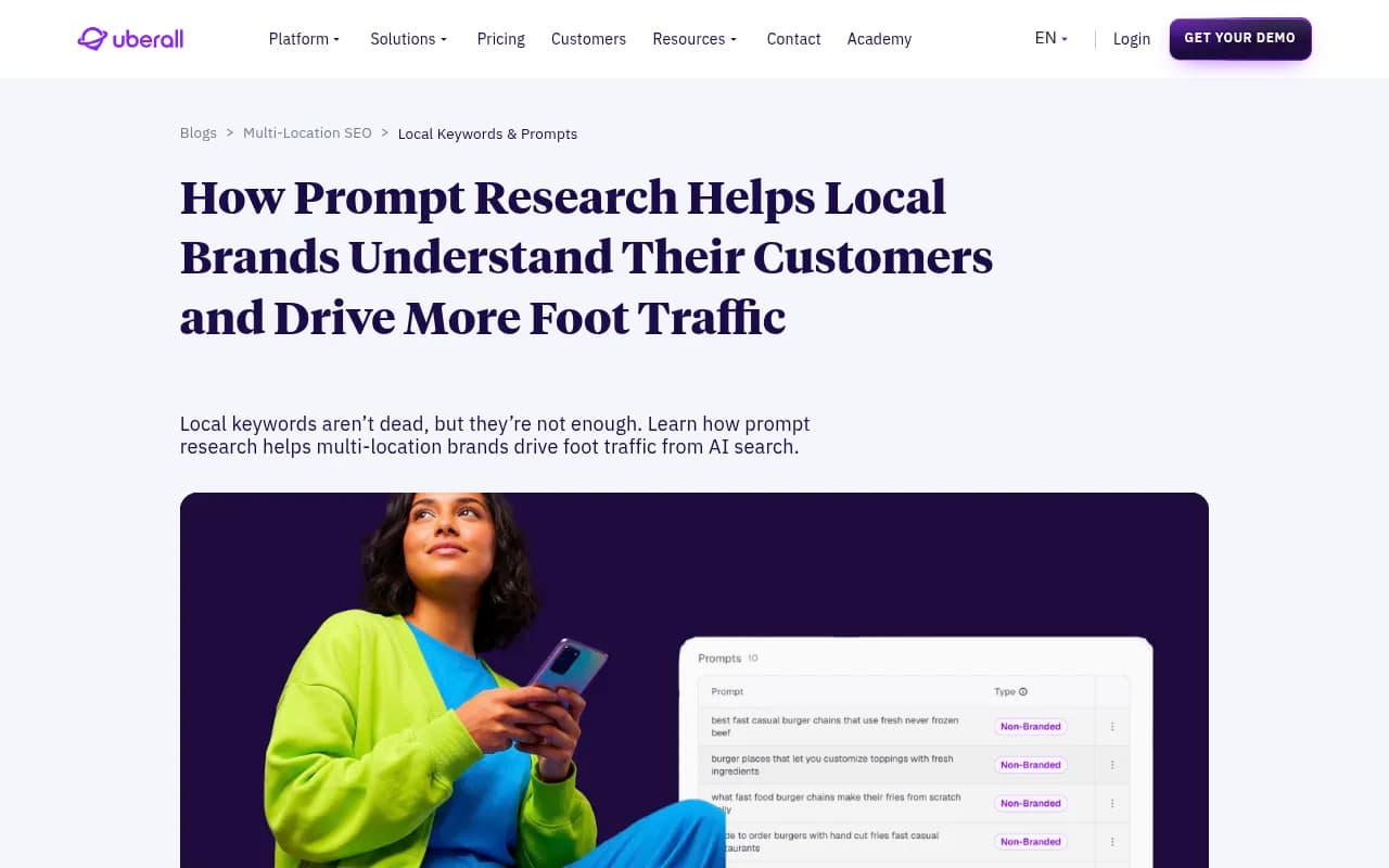 Uberall's guide on using prompt research alongside local keywords