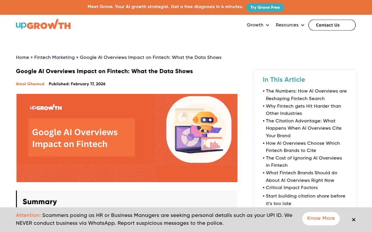 Research on Google AI Overviews impact on fintech brands showing CTR data and citation effects