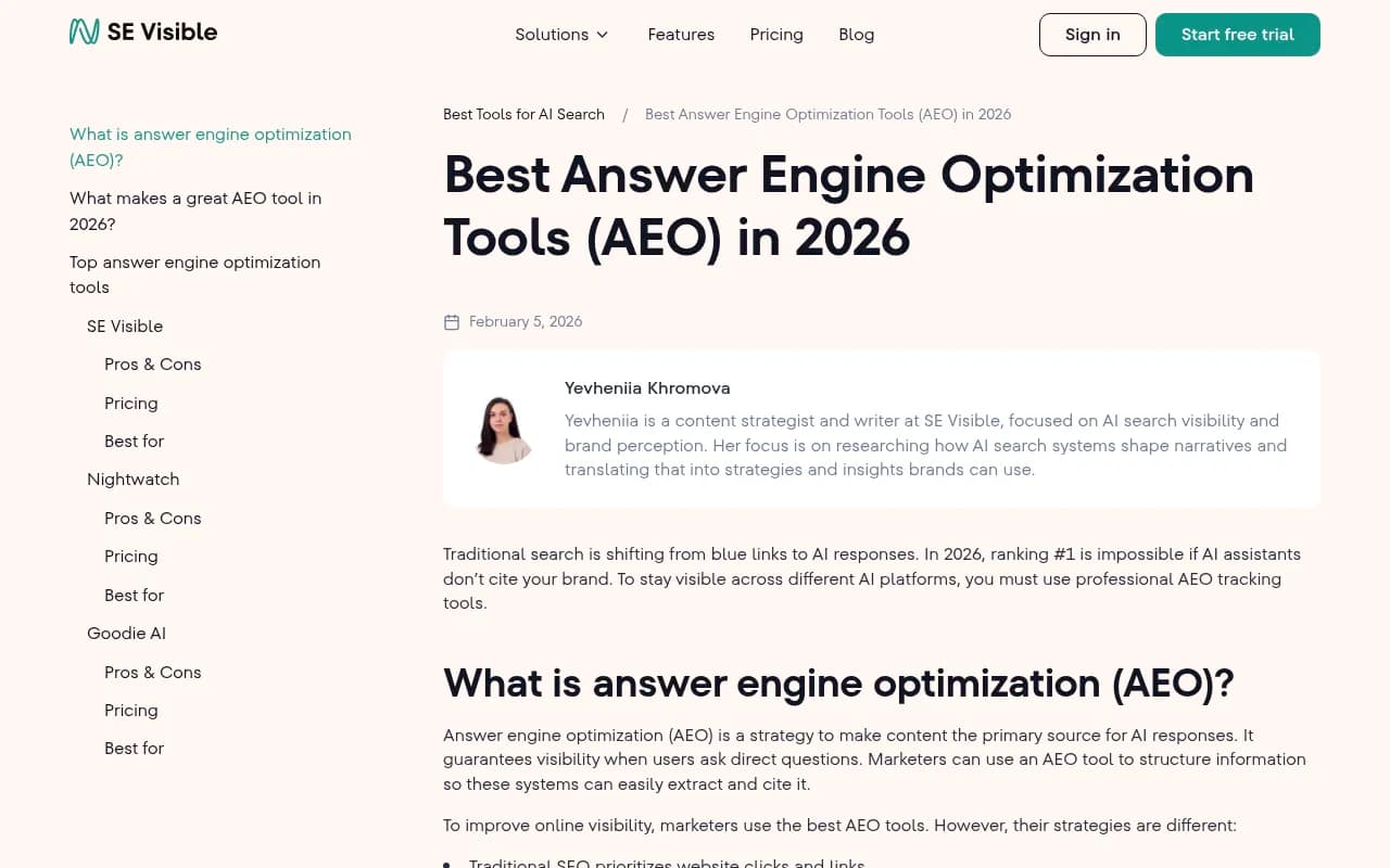 Overview of AEO tool categories and features in 2026