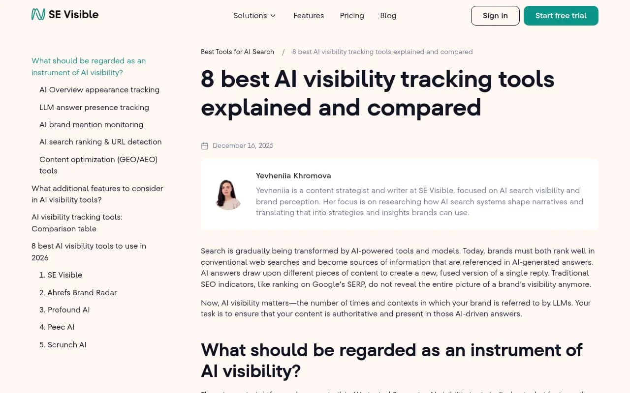 SE Ranking's comparison of AI visibility tools, showing the range of features across platforms in 2026
