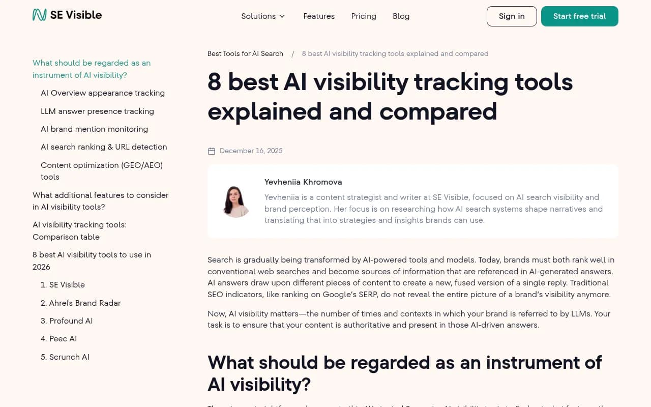 Overview of AI visibility tool categories and feature comparisons from SE Ranking's research