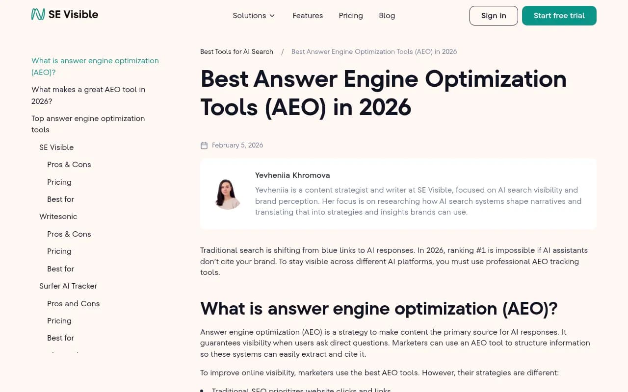 Comparison of AEO tools for AI search visibility in 2026
