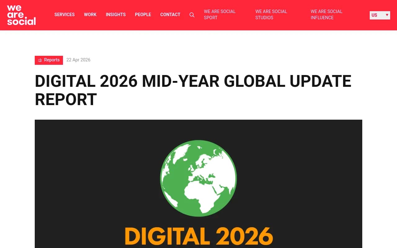 Digital 2026 Mid-Year Global Update Report from We Are Social, showing how widely AI and social platforms are used