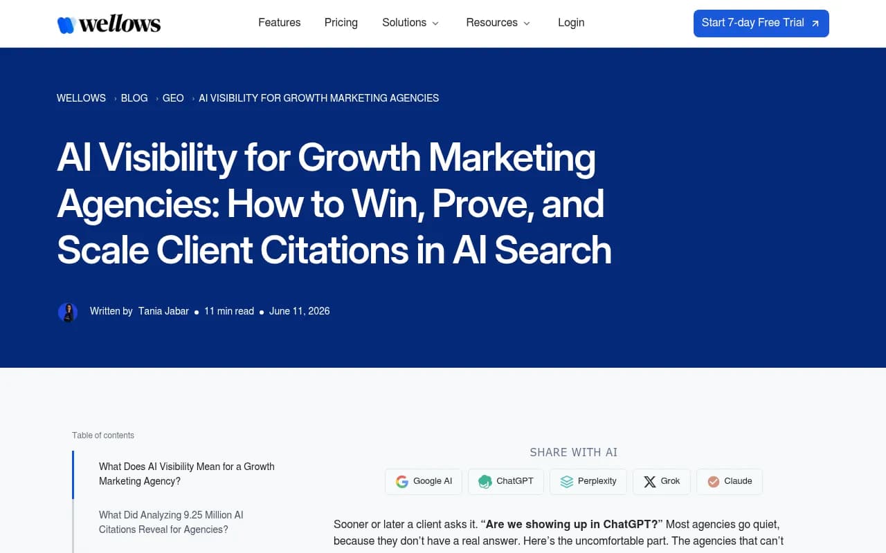 Wellows AI Visibility for Growth Marketing Agencies 2026 Playbook
