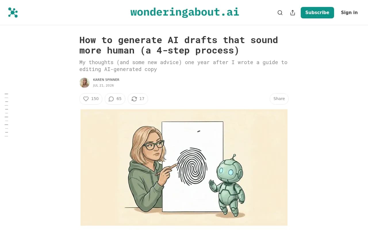 Wondering About AI post on generating AI drafts that sound more human
