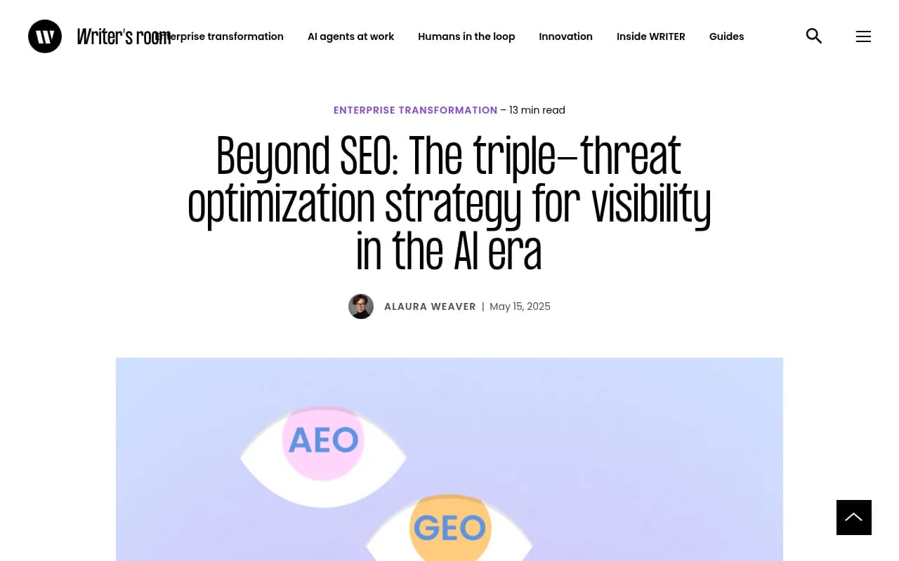 Writer.com's guide on triple-threat optimization covering SEO, AEO, and GEO strategy for 2026