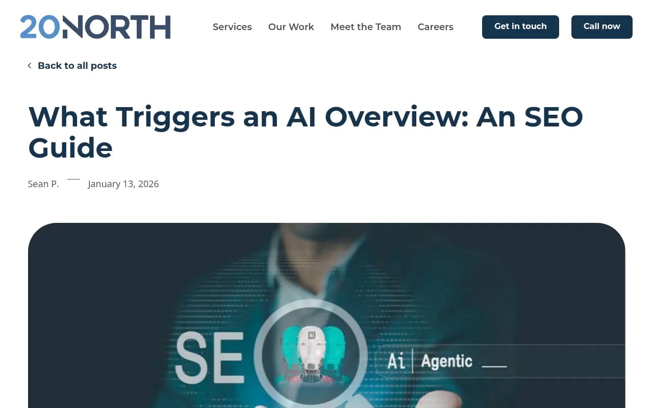 20North Marketing's guide on what triggers AI Overviews, covering query types and content formatting strategies