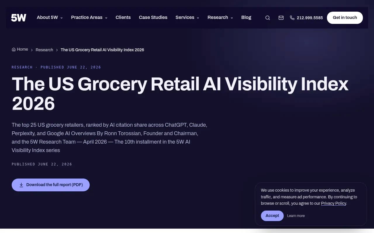 The 5W Research US Grocery Retail AI Visibility Index 2026 page