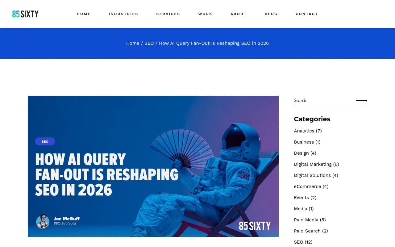85SIXTY's guide to AI query fan-out, with example sub-queries generated from a one-line prompt