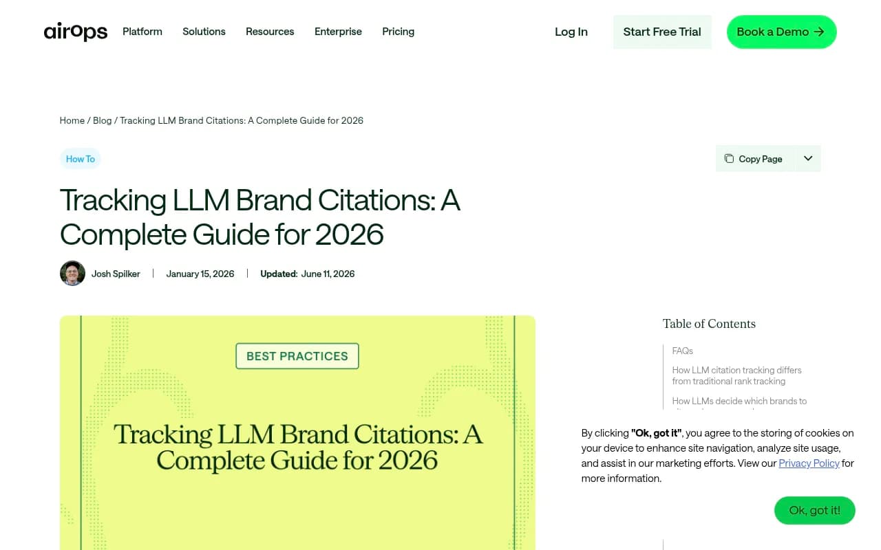 AirOps LLM brand citation tracking guide showing how to measure and track brand mentions across AI platforms