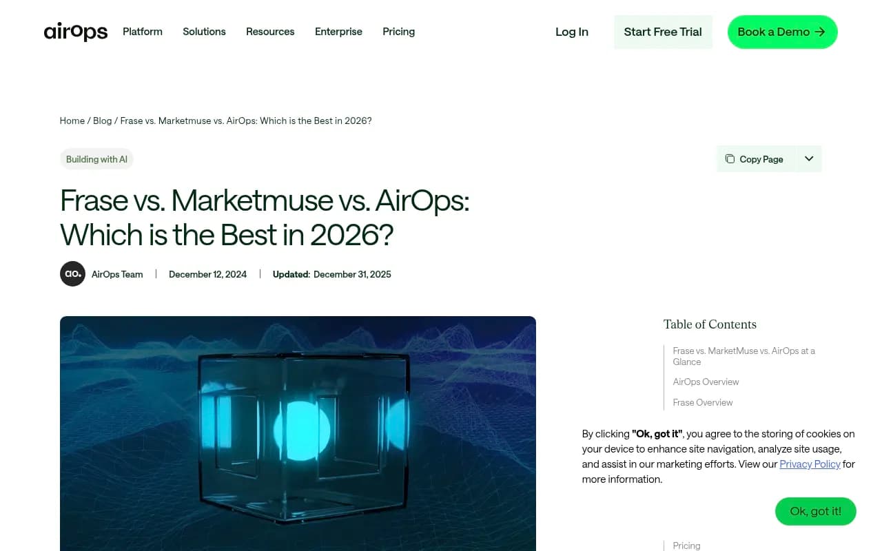 Comparison overview of AI content tools from AirOps blog