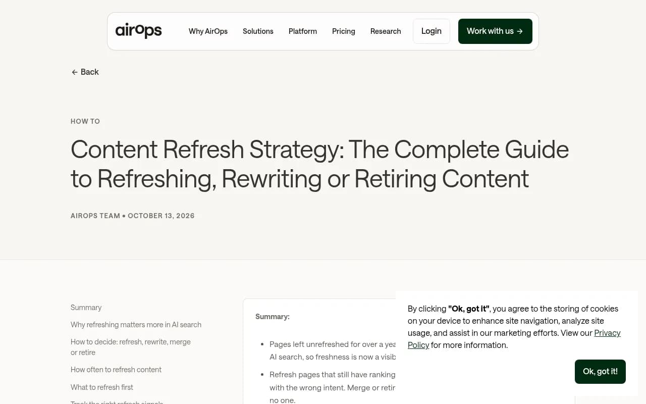 AirOps content refresh strategy guide with signals and a five-step workflow