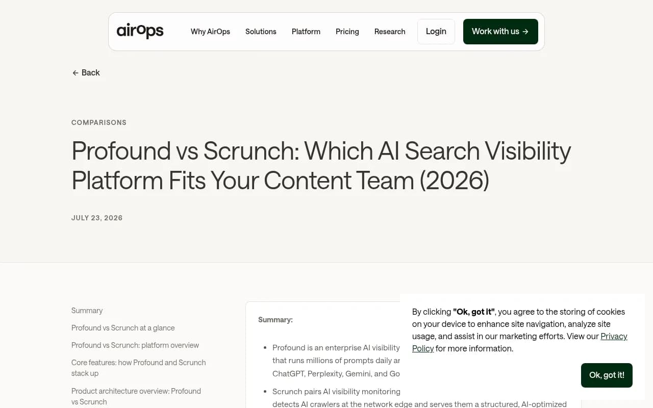 AirOps comparison of Profound and Scrunch for content teams