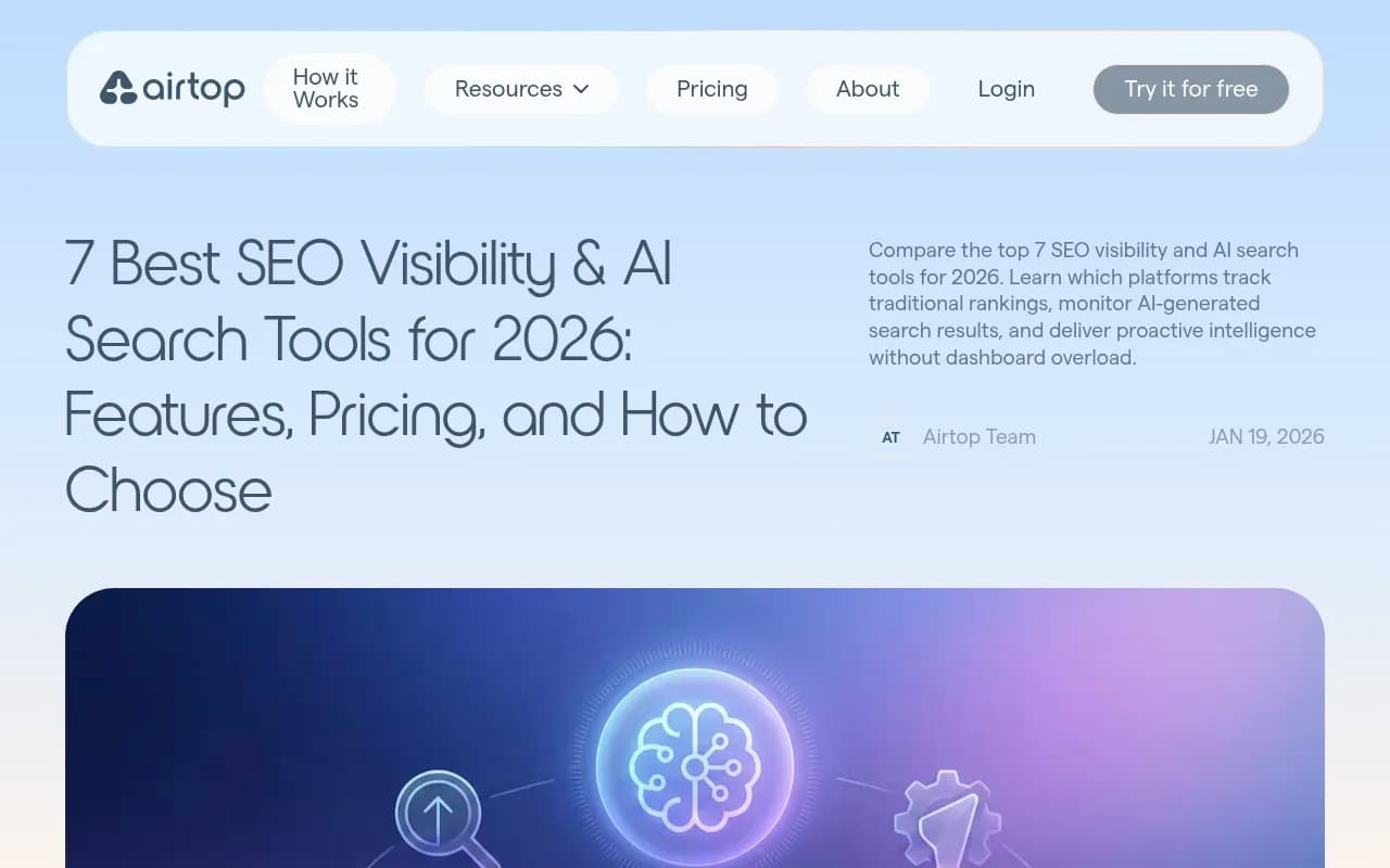 Airtop blog listing 7 SEO visibility tools including Airtop's agent-based approach