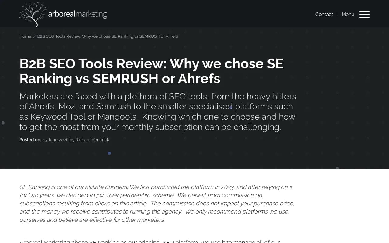 SE Ranking vs Semrush vs Ahrefs comparison review from Arboreal Marketing